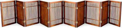 Urnporium Freestanding Wooden Dog Gate Foldable Indoor Pet Gate No Drill Expandable Barrier for Doorways Stairs Hallway Portable Wood Fence for Small Dogs & Puppies (Brown Pet Gate, 10 Panel 24" Tall)