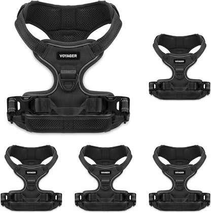 Voyager No Pull Dog Harness for Medium Dogs, Dual Leash Attachments, Adjustable Soft but Strong Pet Harness with 3M Reflective Technology, Black Nylon, M (Chest: 20-25") (Pack of 5)