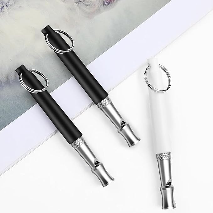 GILL&SONS Dog Training Whistle Set, Adjustable Ultrasonic, 2 Pack with Lanyards, Black and Silver