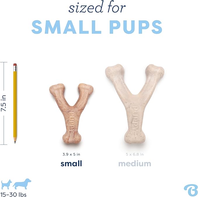 Benebone Puppy Wishbone Dog Chew Toy, Made in USA, Real Bacon Flavor, Small