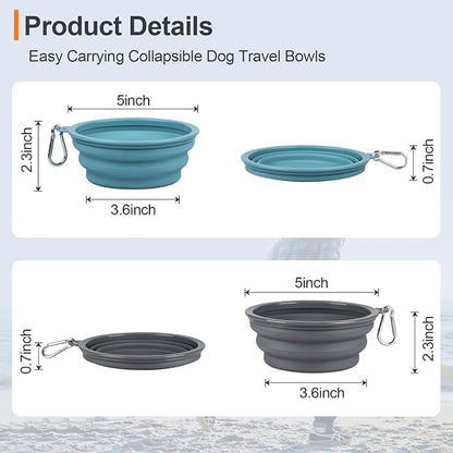 Kytely Collapsible Dog Bowls for Travel, 2Pack Dog Portable Water Bowl, Foldable Pet Food Bowl with Clasp, Pet Cat Feeding Cup Dish for Traveling, Walking, Hiking