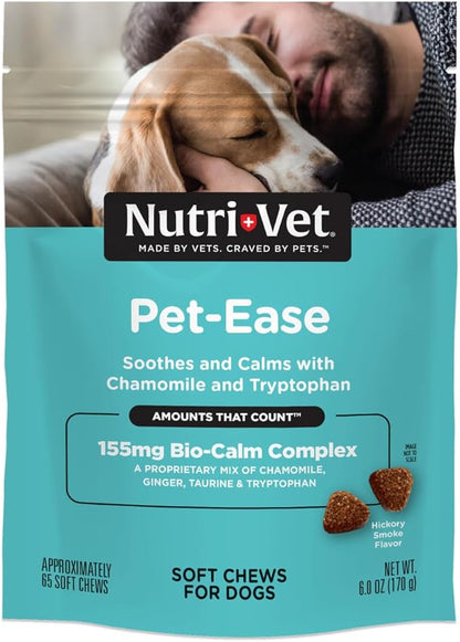 Nutri-Vet Pet-Ease Soft Chews for Dogs, Vet Formulated with Chamomile & Tryptophan to Soothe and Calm During Storms, Separation Anxiety, and Loud Noises, Dog Calming Supplement, 6.0 oz