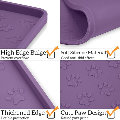 Ptlom Dog Food Mat Waterproof Pet Bowl Mats with High Lips, Non-Slip Dog Placemat Prevent Messy Spills to Floor, Silicone Puppy Feeding Tray for Small, Medium Large Dogs Cats, Purple, 31.5" 23.6"