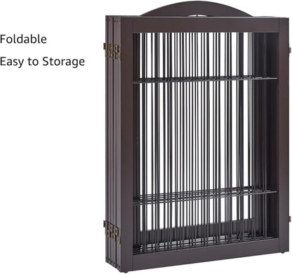 unipaws 144" Extra Wide Dog Gate and Pet Playpen, Free Standing Tall Dog Fence with Walk Through Door, Barriers for Home, Use as Indoor Cats Pen, Rabbit Pen, Espresso