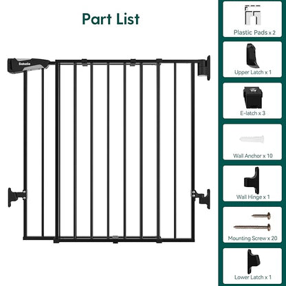 Babelio Baby Gate for Stairs & Doorways, 26-43" W 34" H Extra Tall| No Bottom Bar| Easy Installation| One-handed Operation| Auto-close| Hardware Mount (Drill Needed) Safety Dog/Pet Gate Indoor (Black)