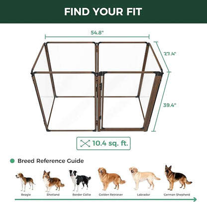 FXW AuraSpace Pro Acrylic Indoor Dog Playpen, Heavy-Duty with Metal Frame, 40" Height 6 Panels for Medium and Large Dogs, Walnut│Patented
