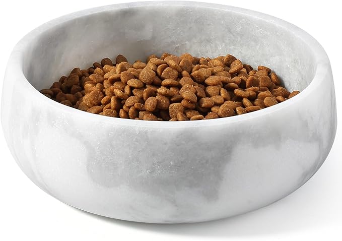 Karibiber Marble Dog Bowl, 5lbs Non-Slip Cat and Dog Food Bowl Dish, Non-Tipping Weighted Puppy Pet Dish, Grey Stone Durable Food and Water Bowls, Easy to Clean, Holds 4 Cups