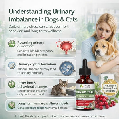 Herbal Urinary Tract Drops for Pets - 60ml Urinary Tract Support with Glucosamine & Natural Herbs, UTI Relief & Bladder Health Supplement for Dogs & Cats, Easy-to-Use Liquid Drops (2Oz)