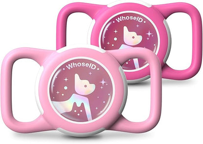 Waterproof Airtag Dog Collar Holder, Silicone & ABS Airtag Holder for Dog & Cat Collars, Ultra-Durable, Lightweight and Protective Airtag Case (Rose&Pink-1, Regular)