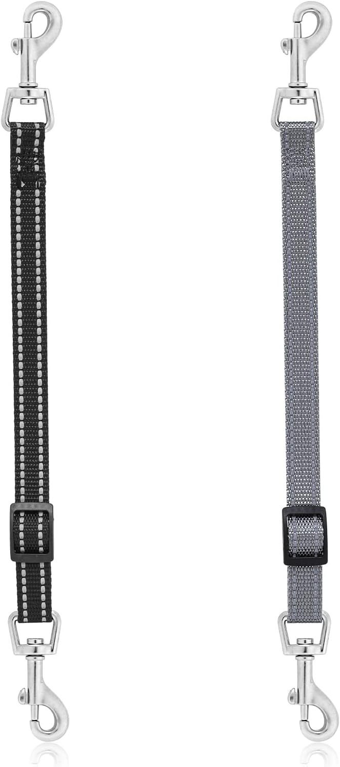 Cobee Reflective Nylon Prong Collar Clips, 2 Pcs Backup Safety Adjustable Dog Harness Connector, Double Ended Clasp Clip for Puppies (Black, Gray)