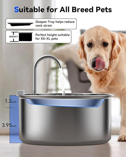 3.4Gal Dog Water Fountain for Large Dogs, 13L Stainless Steel Large Pet Fountain with Deeper & Wider Drinking Area, Automatic Dog Water Bowl Dispenser with Water Window