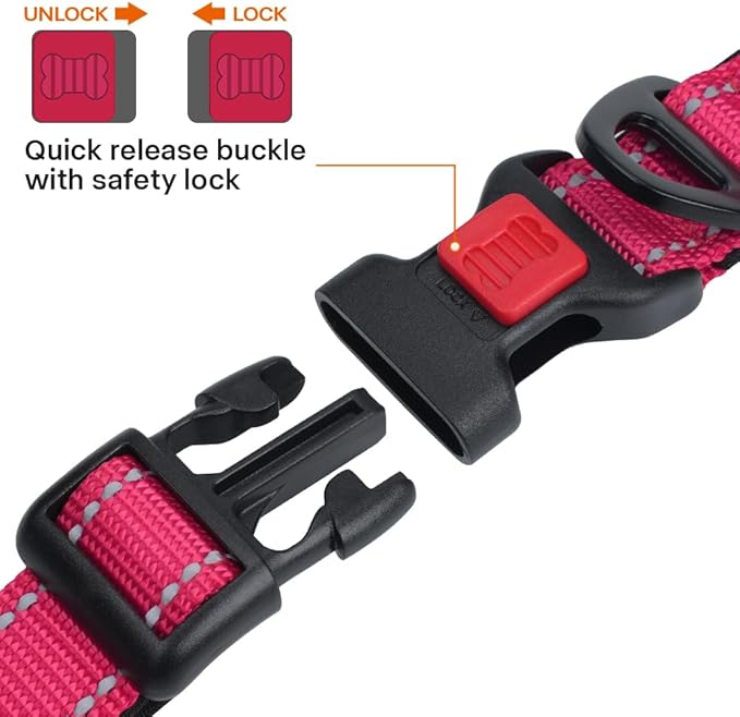 Taglory 16-24" Length, 1" Wide Dog Collar and Leash Set, 1/2" x 6 FT Highly Reflective Threads Dog Leash for Medium and Large Dogs,Hotpink