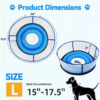 Upgraded Inflatable Dog Cone Collar for Dogs After Surgery,Adjustable Soft Elizabethan Collar for Medium Large Dogs,Comfortable Dual-Ring Dog Cone with Detachable Transparent Anti-Licking Shield（L）