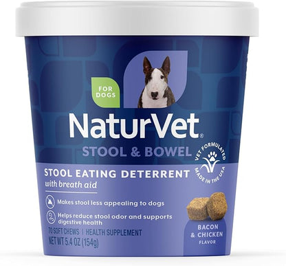 NaturVet – Coprophagia Stool Eating Deterrent Plus Breath Aid – Deters Dogs from Consuming Stool – Enhanced with Breath Freshener, Enzymes & Probiotics – 70 Soft Chews