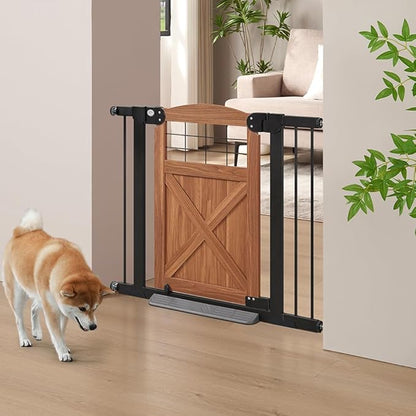 beeNbkks Barn Door Dog Gate, Anti-Kick Pet Gate with Walk Through Door, Modern Farmhouse Puppy Gate, Pressure Mounted Safety Dog Gate for Doorways Stairs House, for 29" to 40" Wide Openings, 30" Tall