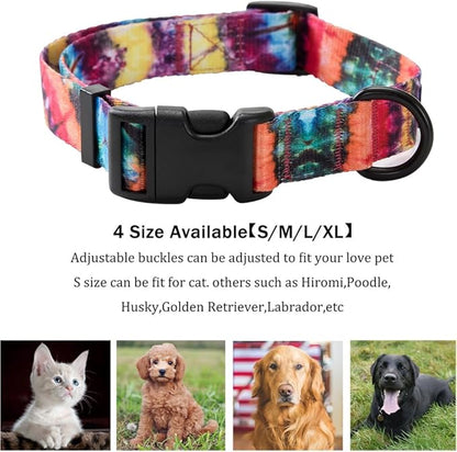 Dog Collar and Leash Set for XSmall Small Medium Large Dogs, Rainbow Stripes, Tie Dye Dog Collar (S(9.9''-11.8''))