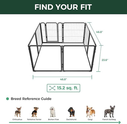 FXW AuraSpace Pro Acrylic & Wire Mesh Indoor Dog Playpen, 24" Height 8 Panels Metal Dog Pen for Puppies & Small Dogs, Black│Patented
