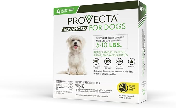Provecta® Advanced for Small Dogs (5–10 lbs) Flea and Tick Topical Treatment, 4-Month Supply