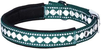 Blueberry Pet Reflective Jacquard Dog Collar with Neoprene Padding & Metal Buckle | Soft & Adjustable Safety Collar - Teal Blue