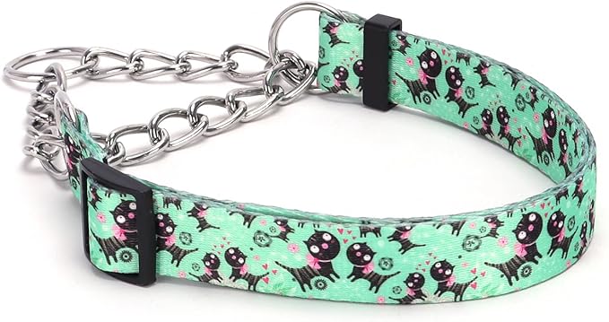 Martingale Dog Collar with Stainless Steel Chain - Limited Chain Cinch Training Collar for No Pull Training Dog - Flower Multicolor Cute Patterns - Premium No Slip Collar (HA12NO5, S)