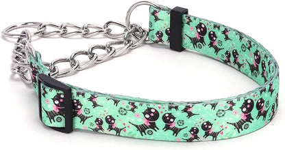 Martingale Dog Collar with Stainless Steel Chain - Limited Chain Cinch Training Collar for No Pull Training Dog - Flower Multicolor Cute Patterns - Premium No Slip Collar (HA12NO5, S)