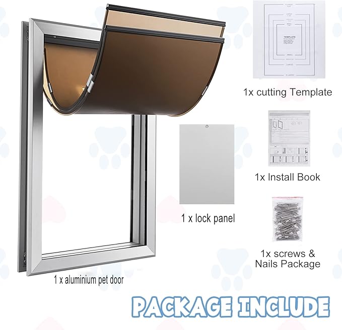 SmarketBuy Aluminium Extra Large Dog Door 17.5" W x 27.7" H Weatherproof Aluminum Frame Pet Door with Sliding Lock Panel Easy to Install Durable Magnetic Double Flaps Pet Door for Dogs Up to 220LBS