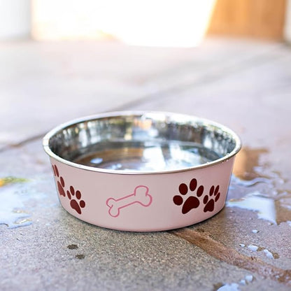 Loving Pets Bella Dog Bowls- Stainless Steel Dog & Cat Bowls - Spill Proof Dog Food Bowl, Cat Bowl, Puppy Essentials & Pet Supplies Great for Home & Travel (Small 10-20 lbs, Paparazzi Pink)