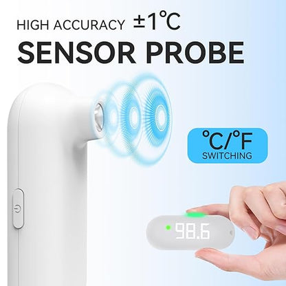Thermometer Forehead, 1-Second Reading Digital Thermometers Accurate for Adult Kids White Thermometer Infrared with Fever Alarm Rechargeable Thermometers Mini