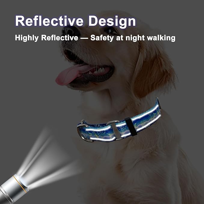 Reflective Martingale Collar for Dogs Nylon Training Collar with No Buckle, No Pull Adjustable Dog Collar for Medium Dogs（Blue Starfish，M）