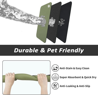 HotLive Dog Food Mat - Absorbent Cat Mat for Food and Water, No Stains Pet Feeding Bowl Mat, Easy to Clean Pet Placemats, Quick Dry Dog Water Dispenser Mat for Messy Drinkers | Paw Green 18"x34"