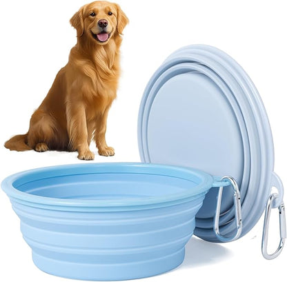 SLSON Collapsible Dog Bowl, 2Pack Macaron Color Pet Travel Bowls Silicone Foldable Water Feeder Dish for Small to Large Dogs Cat Walking Hiking Camping (Macaron Blue and Light Grey, Large)