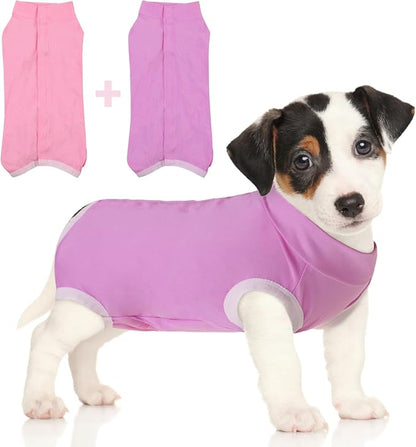 SAWMONG 2 Pack Recovery Suit for Dogs After Surgery, Dog Recovery Suit Soft Polyester, Pet Spay Surgical Suit Female Male, Dog Onesie Body Suit Substitute E-Collar Cone,S