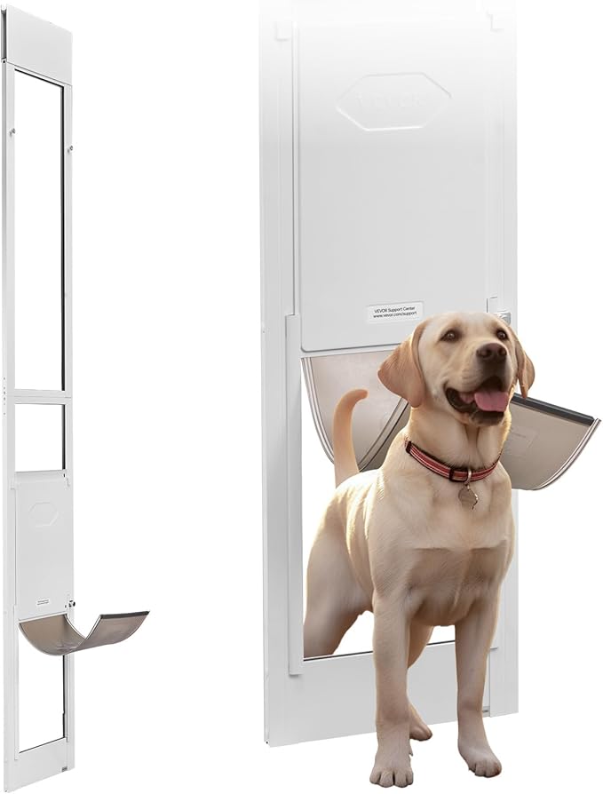 VEVOR Dog Door for Sliding Glass Door, 91 to 96 in Adjustable Height, Aluminum Alloy Frame with Metal Rotating Hinges, Lock Design, 10 1/4 x 16 1/4 in Flap, Sliding Glass Pet Door for Renters