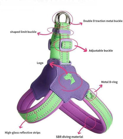 Reflective Dog Harness and Leash Set Designed for Collie, Anti-Pull Adjustable Pet Harness and Leash Purple M