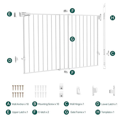 Babelio 31.5-55" No Bottom Bar Baby Gate Extra Wide, 2-in-1 Auto Close Dog Gate for The House, Stairs and Doorways, with Large Walk Thru Door, White