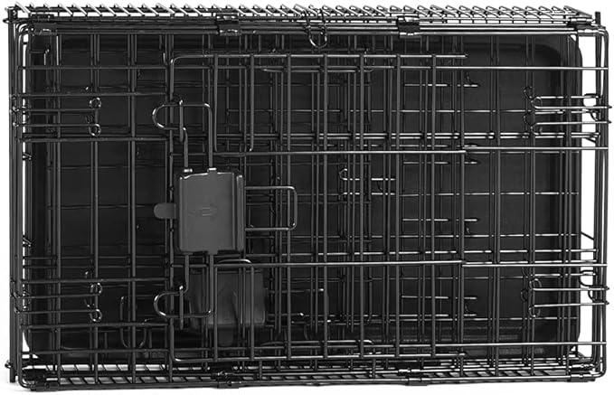 Amazon Basics Portable, Foldable Metal Wire Dog Crate with Removable Tray, Double Door, Divider Panel, Easy to Assemble, 22 x 13 x 16 in, Black