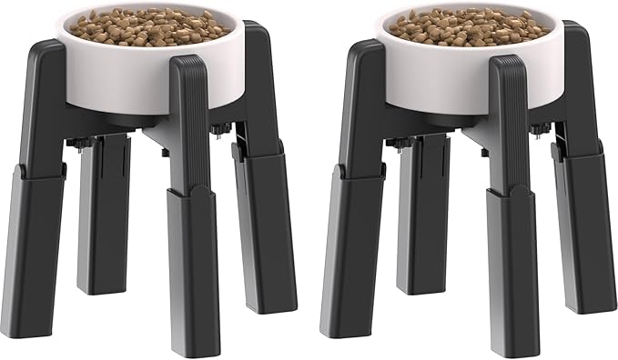 CZPET Dog Bowl Stand with Adjustable Height and Width [2 Pack, Stand Only], Elevated Pet Water & Food Bowl for Medium and Large Pets, Stable and Anti-Slip Raised Bowl
