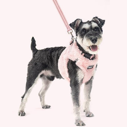 PUPTECK Adjustable Dog Harness Collar and Leash Set Step in No Pull Pet Harness for Small Medium Dogs Puppy and Cats Outdoor Walking Running, Soft Mesh Padded Reflective Vest Harnesses, Plush Pink XS
