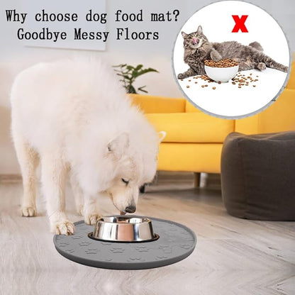 2pcs Silicone pet Food mat, Dog Food and Water mat, Raised Edge Rubber mat for Dog Bowls, Prevents Food and Water from staining Floors, Suitable for Small and Medium Pets，10.6'' (Gray-2pcs)