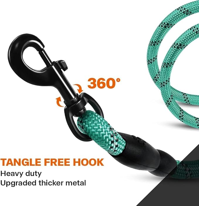 Taglory Rope Dog Leash 4 FT with Comfortable Padded Handle, Highly Reflective Threads Leash and Anti-Tangle Clip for Walking Small Dogs, 3/8 inch, Turquoise