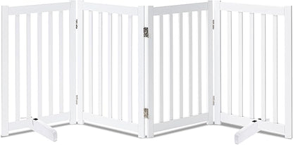 LZRS Freestanding Extra Wide Dog Gate 30 inch Tall - 4 Panels Solid Wooden Pet Gate for Doorways, Stairs, Hallways,Kitchens& Long Areas, Expandable & Foldable with Support Feet,Indoor Use,White