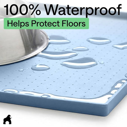 GORILLA GRIP 100% Waterproof Raised Edge BPA Free Silicone Pet Feeding Mat, Dog Cat Food Mats Contain Spills Protects Floors, Placemats for Cats and Dogs Water Bowl, Pets Accessories 28x18 Blue