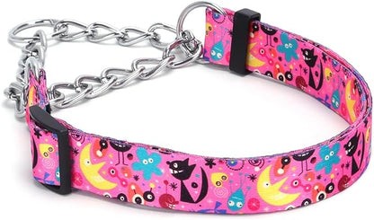 Martingale Dog Collar with Stainless Steel Chain - Limited Chain Cinch Training Collar for No Pull Training Dog - Flower Multicolor Cute Patterns - Premium No Slip Collar (HA12NO17, S)