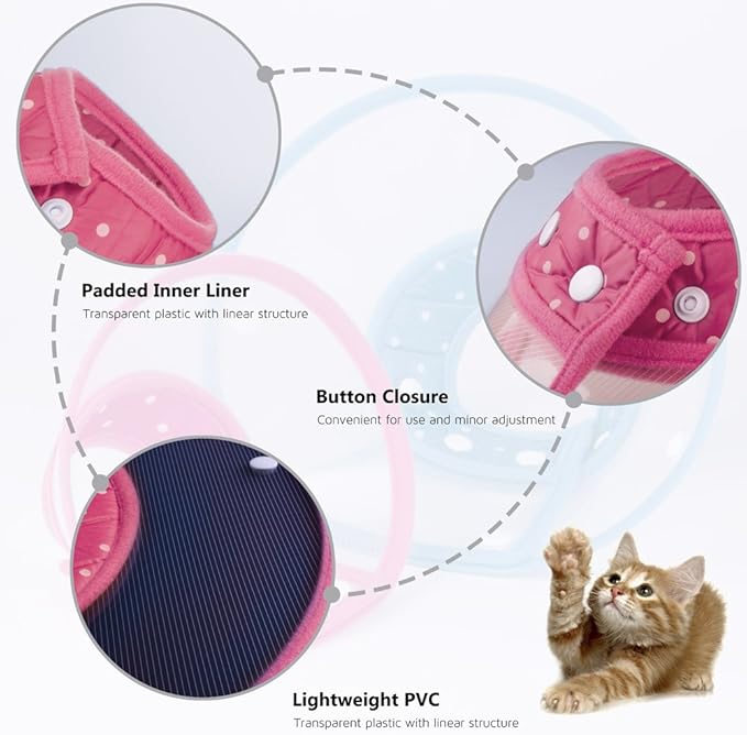 Cat Cone Collar, to Stop Licking, Recovery Elizabethan After Surgery, Clear Soft Neck E-Collar, Not Block Vision, for Kitten Puppy Dog Pet in Surgery Remedy - M in Rose