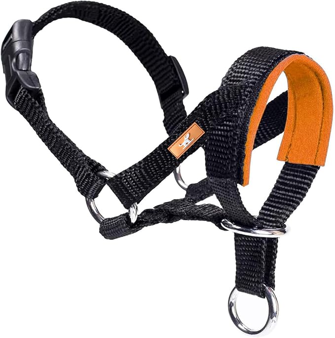 Dog Head Collar with Soft Fabric, Head Harness Stops Dog Pulling, Head Leash for Small Medium Large Dogs Walking (M,Orange)