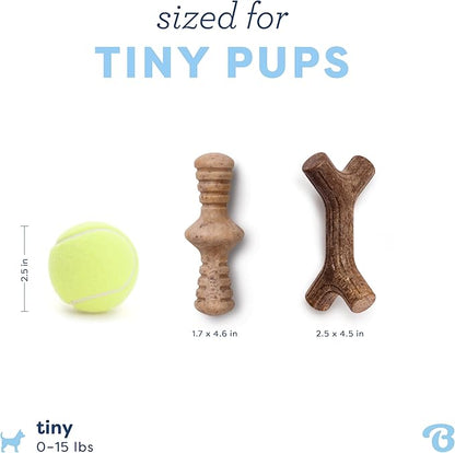 Benebone Puppy 2-Pack Maplestick/Zaggler Durable Dog Chew Toys for Gentle Chewers, Real Bacon, Real Maplewood, Made in USA, Tiny