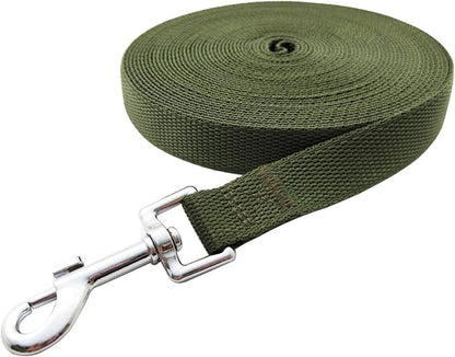 Nylon Training Dog Leash for Small Medium Large Dogs, 15ft 20ft 30ft 50ft Long Leash Dog/Puppy Lead for Obedience Recall Training, Camping (1" x 30ft, Green)