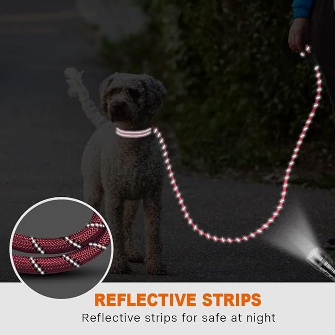 Taglory Rope Dog Leash 5 FT with Comfortable Padded Handle, Highly Reflective Threads Leash and Anti-Tangle Clip for Walking Small Dogs, 3/8 inch, Pink