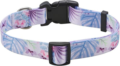 Mihqy Dog Collar with Bohemia Floral Tribal Geometric Patterns - Soft Ethnic Style Collar Adjustable for Small Medium Large Dogs (Purple Flower, S)