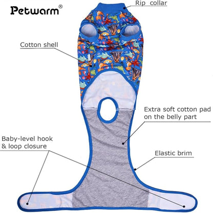 PetWarm Dog Recovery Suit, Surgery Suit for Dogs, Onesie for Dogs, Anti-Licking Dog Surgical Recovery Pajamas, Bodysuit for Abdominal Affected Areas Sensitive Skin Areas, Zoo Pattern, Blue, XL